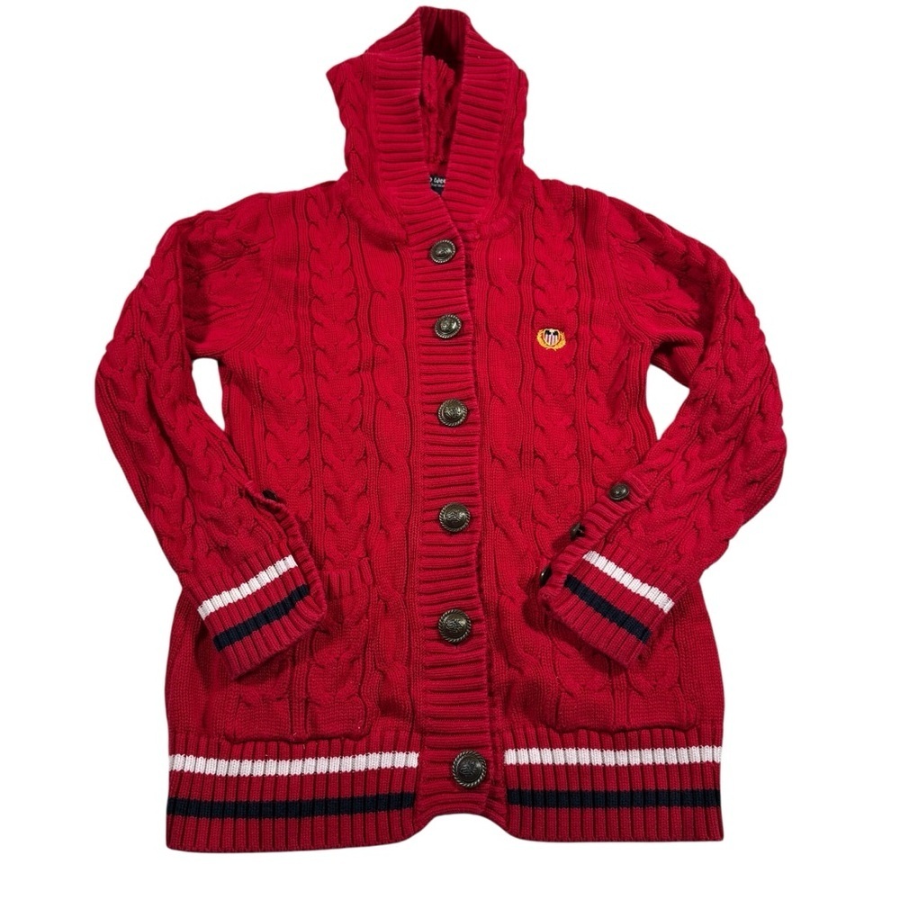 Red Cable Knit Hooded Cardigan
